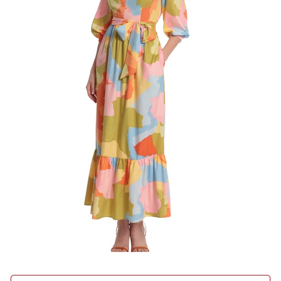 Absolutely stunning abstract printed shades of Donna Morgan's belted maxi Sz 4 - Picture 2 of 8